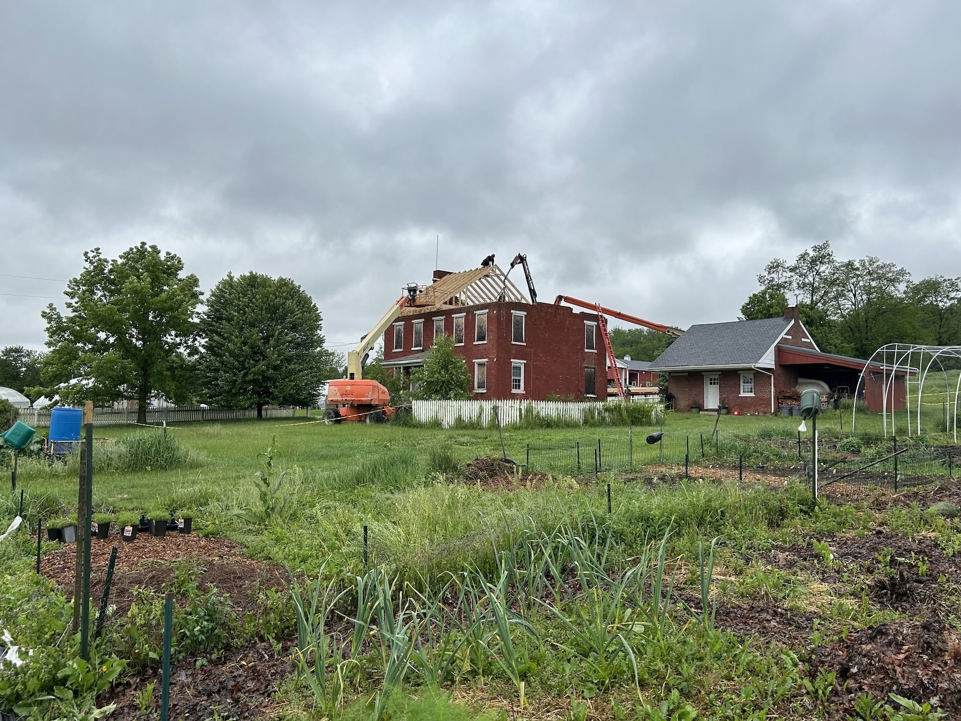 Horn Farm Center farmhouse and learning center under construction.