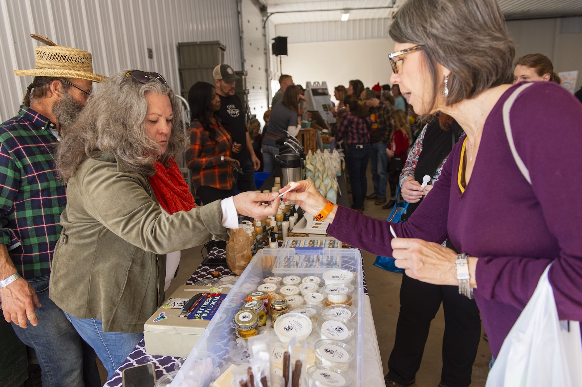 Tasting cheese spreads at Good Food Fest.