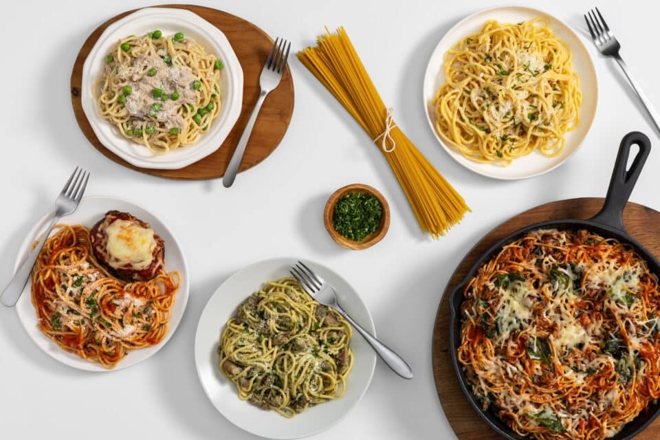 Five ways to make a meal with spaghetti.